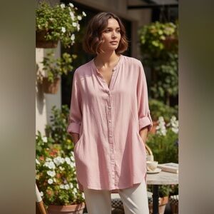 SIGRID OLSEN Pink Linen Tunic Top Large